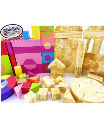 Deluxe EVA Soft Foam Colorful Building Blocks (52 PCS) & Wood Grain Soft Building Blocks (52 PCS) Gift Set Bundle with Carry ...