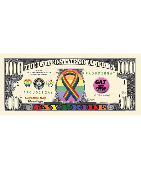 Pack of 5 - Gay Pride Million Dollar Bill $16.34 - Gags & Practical Joke Toys