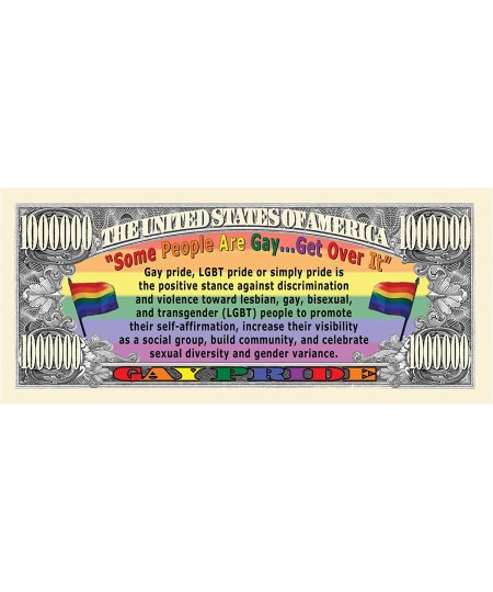 Pack of 5 - Gay Pride Million Dollar Bill $16.34 - Gags & Practical Joke Toys