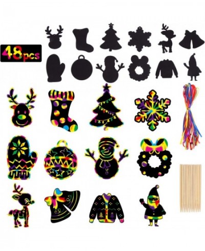 Christmas Scratch Art Paper 48 Pcs Crafts Kits Magic Rainbow Scratch Cards for Xmas Tree Ornaments and Kids Birthday Decorati...