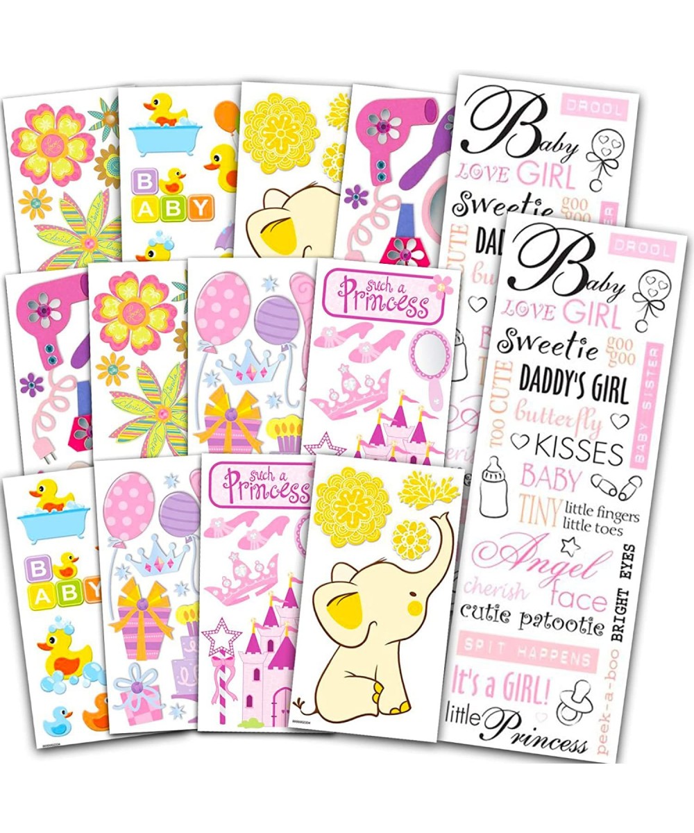 Newborn Baby Girl Stickers Set ~ Bundle with 14 Baby Girl Sticker Sheets for Gender Reveal Parties Baby Showers Envelopes Scr...