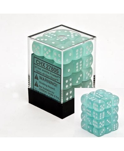 Dice d6 Sets: Frosted Teal with White - 12mm Six Sided Die (36) Block of Dice $24.19 - Game Accessories