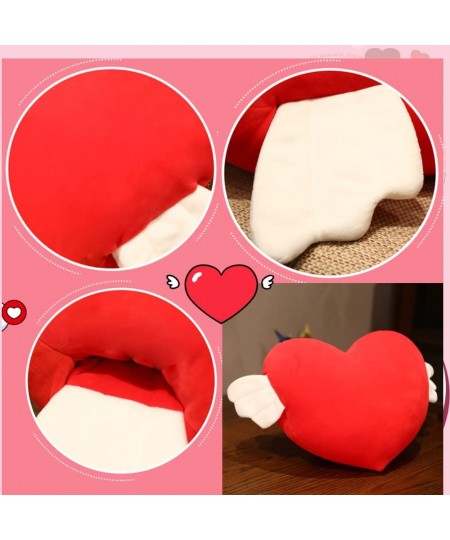 Plush Heart Shaped Pillow with Angel Wings Soft Red Heart Pillow Cushion Toy Throw Pillows Valentine's Day Gift Fit for Room ...