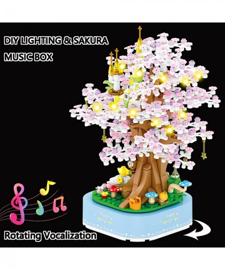 Music Box Kits with City Sakura Tree House Architecture Building Blocks Sets STEM Construction Toy Building Sets for Adults a...