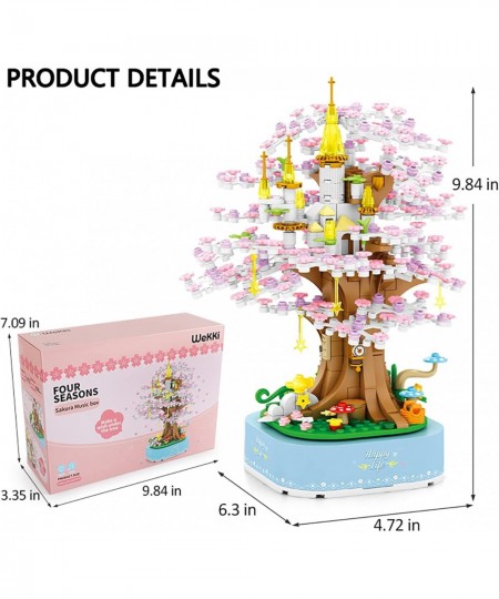 Music Box Kits with City Sakura Tree House Architecture Building Blocks Sets STEM Construction Toy Building Sets for Adults a...