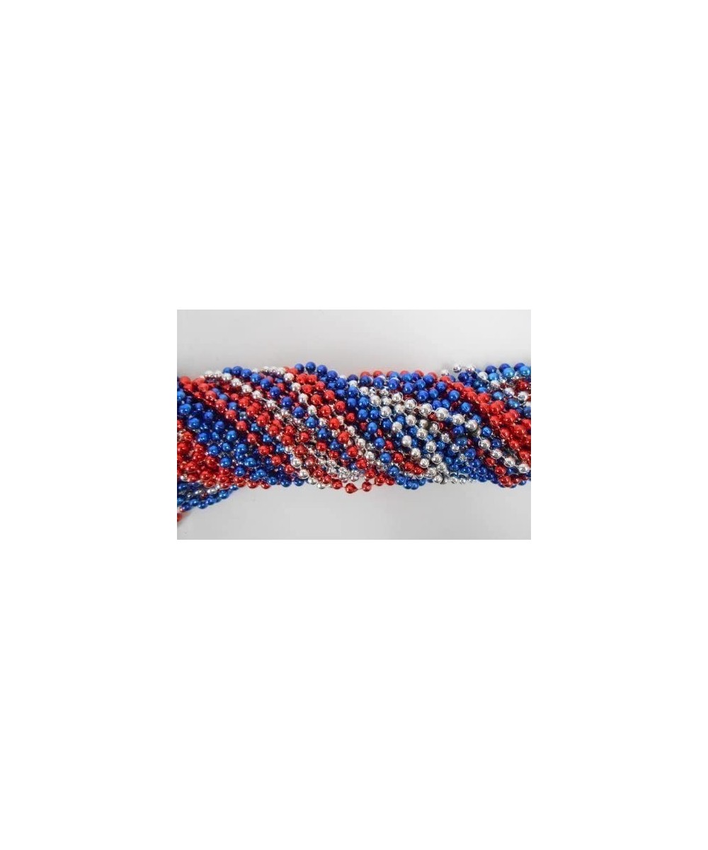 33 inch 7mm Round Metallic Red Blue and Silver Mardi Gras Beads - 6 Dozen (72 necklaces) $29.02 - Kids' Dress-Up Accessories