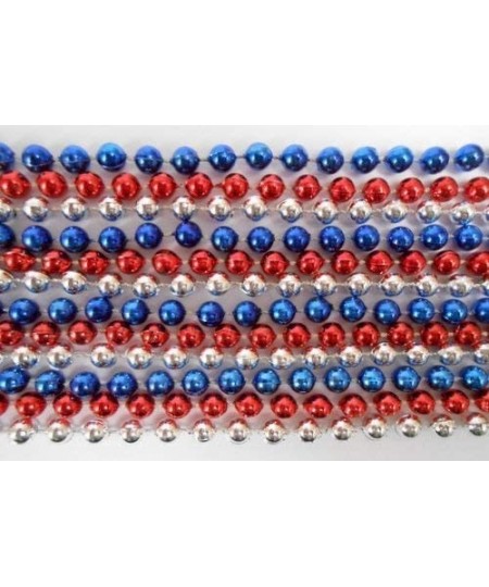 33 inch 7mm Round Metallic Red Blue and Silver Mardi Gras Beads - 6 Dozen (72 necklaces) $29.02 - Kids' Dress-Up Accessories