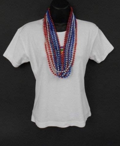 33 inch 7mm Round Metallic Red Blue and Silver Mardi Gras Beads - 6 Dozen (72 necklaces) $29.02 - Kids' Dress-Up Accessories