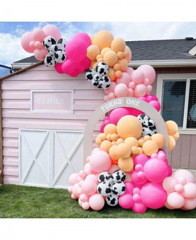 Cow Balloon Garland Arch Kit Baby Pink Apricot Balloons with Cow Print Balloons for Farm Animals Kid's Birthday Party Baby Sh...