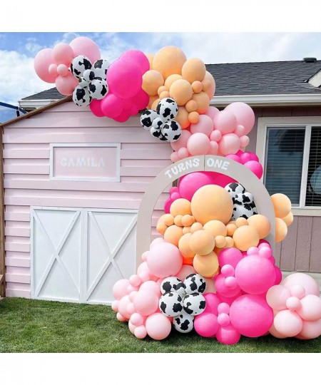 Cow Balloon Garland Arch Kit Baby Pink Apricot Balloons with Cow Print Balloons for Farm Animals Kid's Birthday Party Baby Sh...