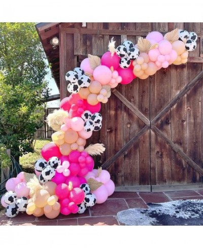 Cow Balloon Garland Arch Kit Baby Pink Apricot Balloons with Cow Print Balloons for Farm Animals Kid's Birthday Party Baby Sh...