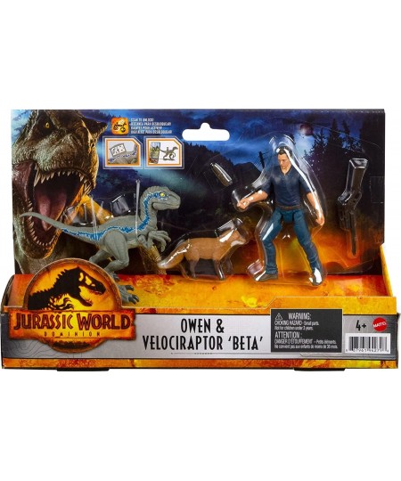 Jurassic World Dominion Owen and Velociraptor Beta Human and Dino Pack with 2 Action Figures and Accessories Toy Gift Set and...