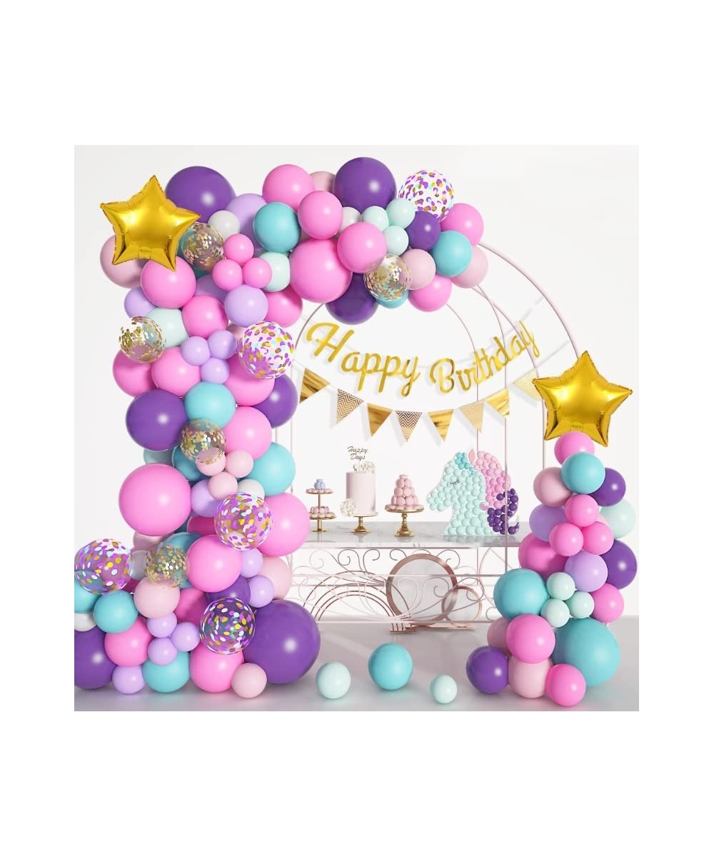 202Pcs Unicorn Birthday Balloons Arch Garland Kit Confetti Latex Foil Purple Pink Balloons with Happy Birthday Banner for Uni...