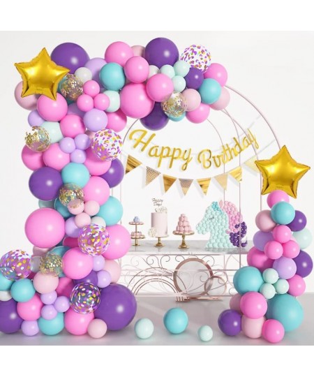 202Pcs Unicorn Birthday Balloons Arch Garland Kit Confetti Latex Foil Purple Pink Balloons with Happy Birthday Banner for Uni...