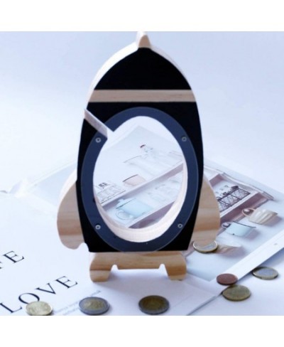 Wooden Piggy Bank Rocket Shape Coin Bank Money Holder Saving Pot Wood Desktop Ornament for Girls Boys Birthday Gifts Black $2...