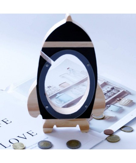 Wooden Piggy Bank Rocket Shape Coin Bank Money Holder Saving Pot Wood Desktop Ornament for Girls Boys Birthday Gifts Black $2...