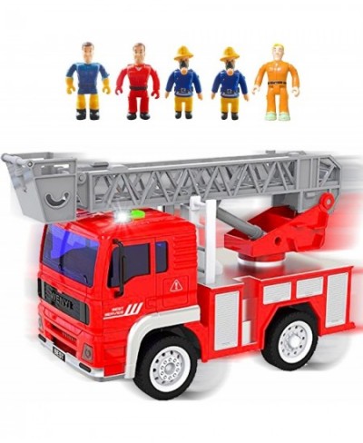 Fire Truck Toy with Lights Sounds Sirens Extendable Ladder Powerful Friction Wheels 5 Firemen Firefighter Figures - Red Mini ...