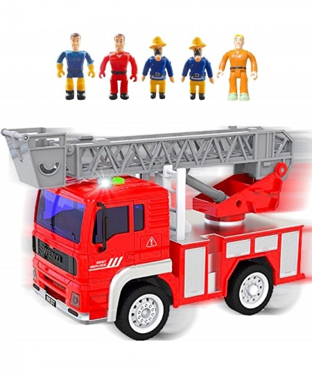 Fire Truck Toy with Lights Sounds Sirens Extendable Ladder Powerful Friction Wheels 5 Firemen Firefighter Figures - Red Mini ...