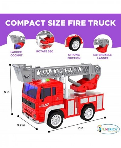 Fire Truck Toy with Lights Sounds Sirens Extendable Ladder Powerful Friction Wheels 5 Firemen Firefighter Figures - Red Mini ...