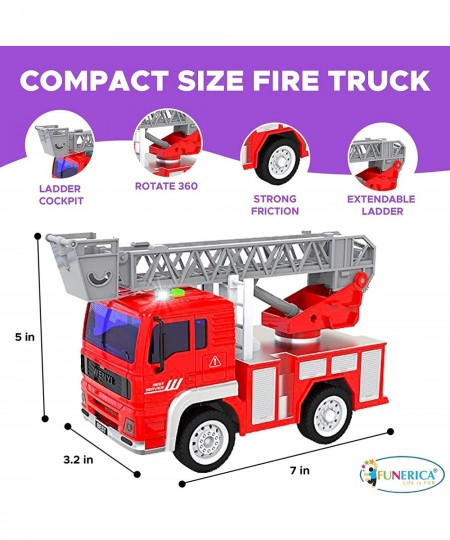 Fire Truck Toy with Lights Sounds Sirens Extendable Ladder Powerful Friction Wheels 5 Firemen Firefighter Figures - Red Mini ...