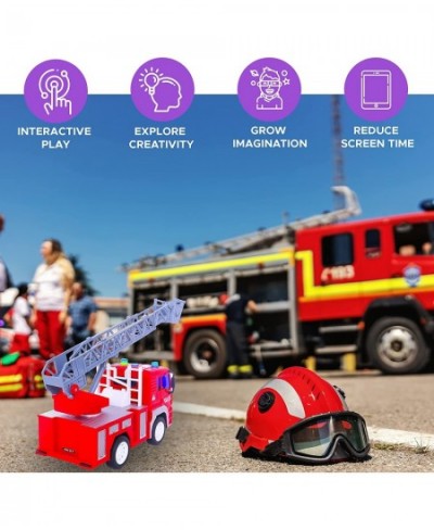 Fire Truck Toy with Lights Sounds Sirens Extendable Ladder Powerful Friction Wheels 5 Firemen Firefighter Figures - Red Mini ...