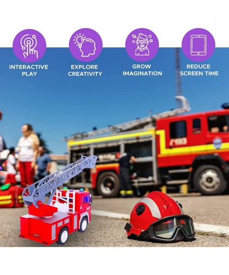 Fire Truck Toy with Lights Sounds Sirens Extendable Ladder Powerful Friction Wheels 5 Firemen Firefighter Figures - Red Mini ...