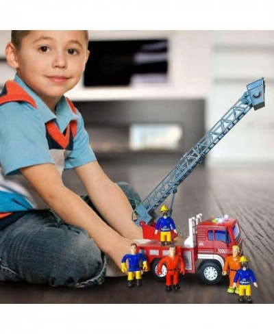 Fire Truck Toy with Lights Sounds Sirens Extendable Ladder Powerful Friction Wheels 5 Firemen Firefighter Figures - Red Mini ...