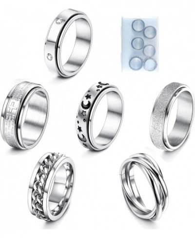 6Pcs Stainless Steel Spinner Ring for Women Men Fidget Band Rings Anti Anxiety Ring Moon Star Sand Blast Finish Stress Reliev...