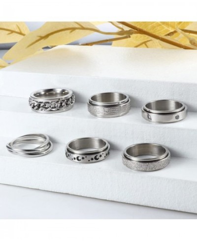 6Pcs Stainless Steel Spinner Ring for Women Men Fidget Band Rings Anti Anxiety Ring Moon Star Sand Blast Finish Stress Reliev...