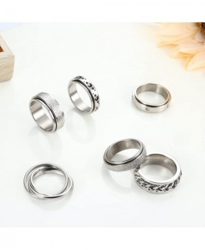 6Pcs Stainless Steel Spinner Ring for Women Men Fidget Band Rings Anti Anxiety Ring Moon Star Sand Blast Finish Stress Reliev...