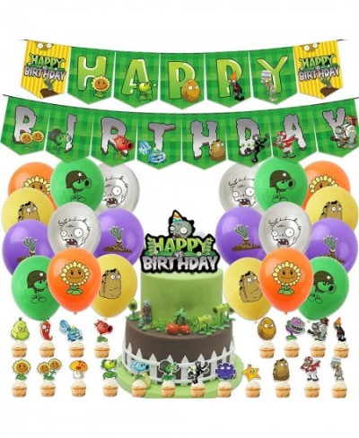 43Pieces Plants Play Game Zombies Party Supplies Including PVZ Happy Birthday Banner PVZ Cake Topper PVZ Latex Balloons for K...