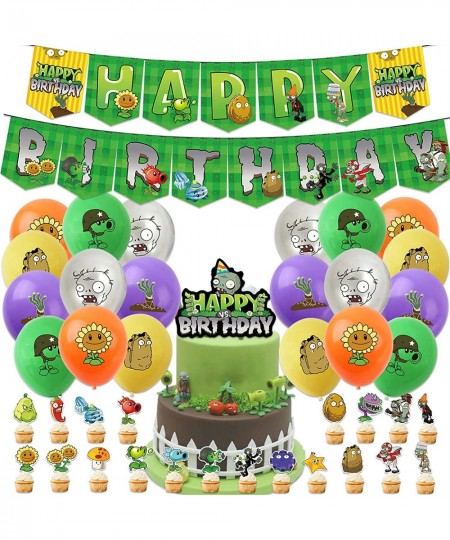 43Pieces Plants Play Game Zombies Party Supplies Including PVZ Happy Birthday Banner PVZ Cake Topper PVZ Latex Balloons for K...