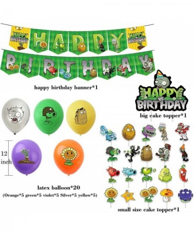 43Pieces Plants Play Game Zombies Party Supplies Including PVZ Happy Birthday Banner PVZ Cake Topper PVZ Latex Balloons for K...