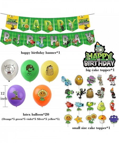 43Pieces Plants Play Game Zombies Party Supplies Including PVZ Happy Birthday Banner PVZ Cake Topper PVZ Latex Balloons for K...