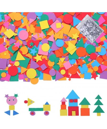 1200 Pieces Assorted Colors Mini Self-Adhesive Geometry Shapes Foam Stickers (Circle Square Triangle)for Crafts Arts Making K...