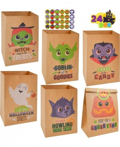 24 PCS Halloween Kraft Paper Treat Bags with Character Designs Halloween Candy Bag with Kraft Paper Bag & Sticker Halloween C...