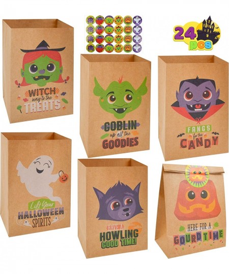 24 PCS Halloween Kraft Paper Treat Bags with Character Designs Halloween Candy Bag with Kraft Paper Bag & Sticker Halloween C...