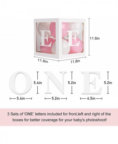 Baby Girl First Birthday Party Decorations 'ONE' Letters Individual Three White Transparent Square Boxes with 24 Balloons Dec...