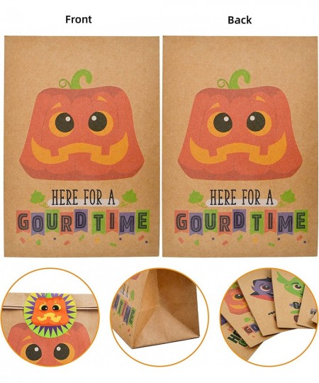 24 PCS Halloween Kraft Paper Treat Bags with Character Designs Halloween Candy Bag with Kraft Paper Bag & Sticker Halloween C...