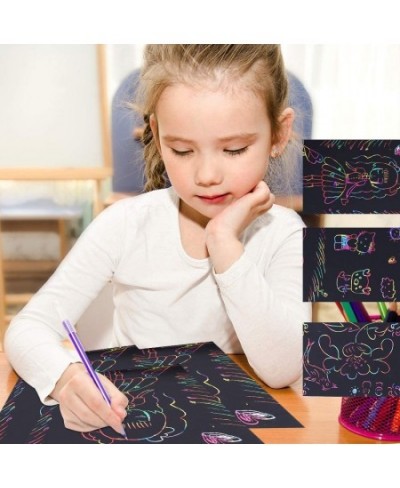 Christmas Crafts 50 PCS Rainbow Magic Scratch Paper for Kids Black Scratch Off Art Crafts Notes Boards Sheet for Birthday Par...