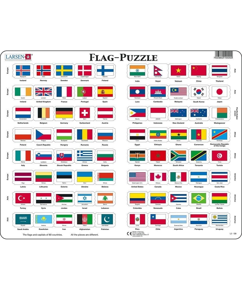 Puzzles Flags of The World 80 Piece Children's Educational Jigsaw Puzzle $28.76 - Jigsaw Puzzles