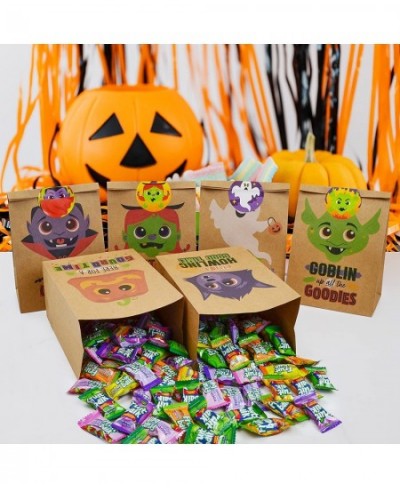 24 PCS Halloween Kraft Paper Treat Bags with Character Designs Halloween Candy Bag with Kraft Paper Bag & Sticker Halloween C...