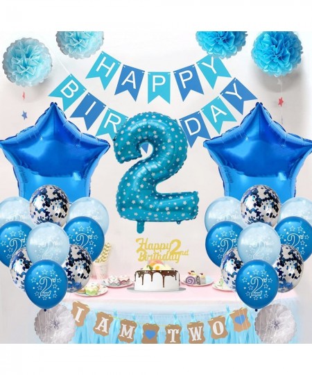 2nd Birthday Party Supplies for Boys I Am Two Banner Number 2 Foil Balloon Paper Pom Poms for Baby Shower Kids Royal Prince T...