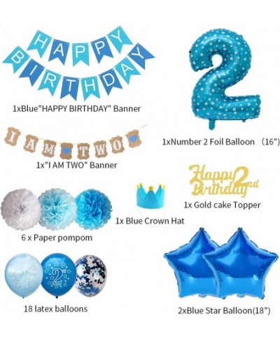 2nd Birthday Party Supplies for Boys I Am Two Banner Number 2 Foil Balloon Paper Pom Poms for Baby Shower Kids Royal Prince T...