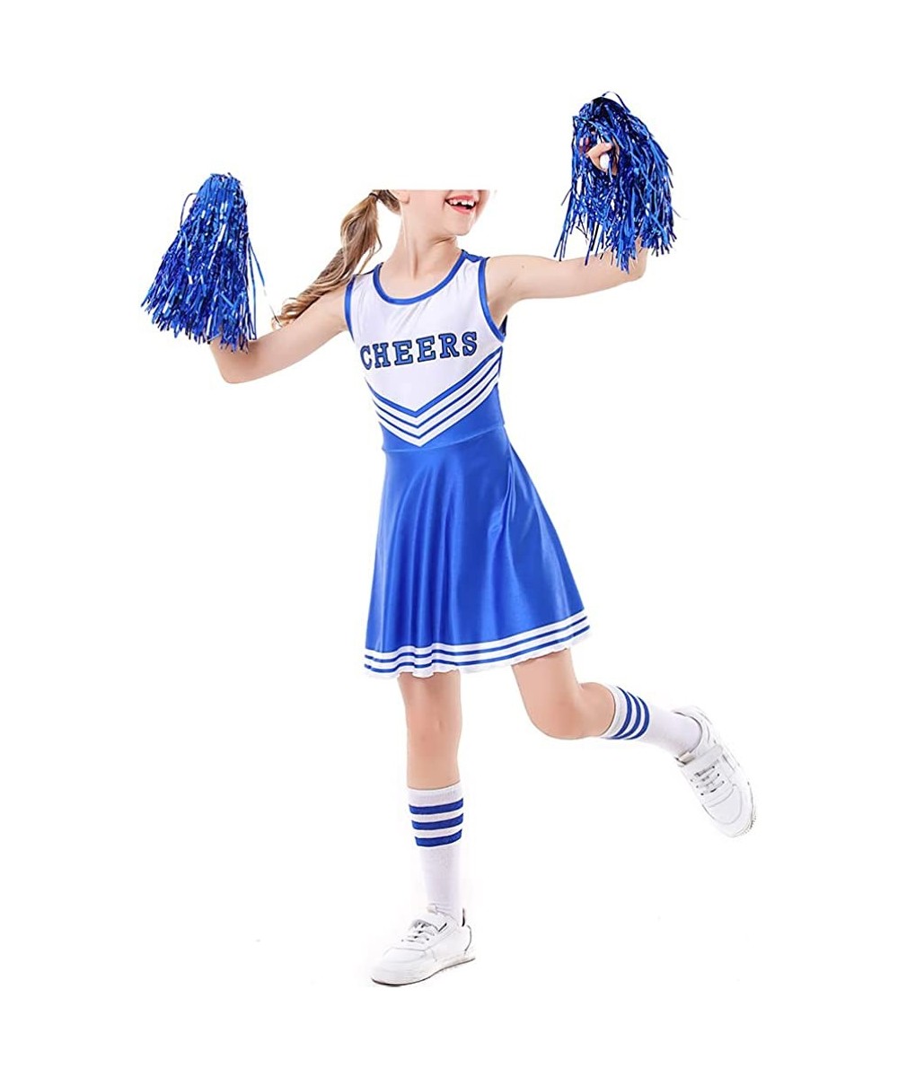 Cheerleader Costume for Girls Girls High School Cheerleading Uniform Dress Outfit with Stockings 2 Pom Poms $36.87 - Kids' Co...