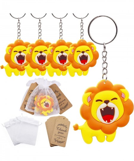 Cute Lion Keychain Birthday Party Favors 24 Sets Goodie Bags Gifts with Thank You Kraft Tags And White Gift Bags For Kid Jung...