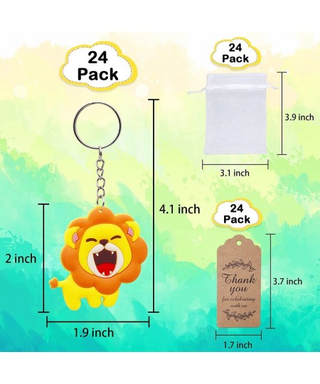 Cute Lion Keychain Birthday Party Favors 24 Sets Goodie Bags Gifts with Thank You Kraft Tags And White Gift Bags For Kid Jung...