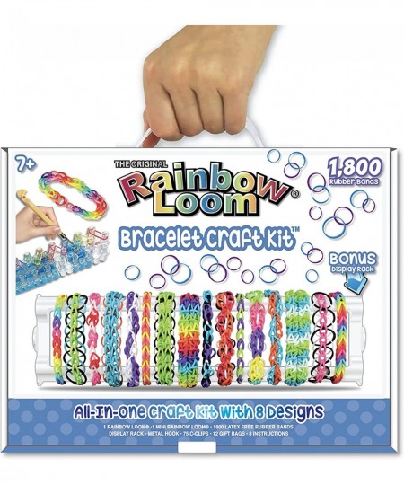 Rainbow Loom® Bracelet Craft Kit Features Carrying Case 8 Bracelet Instructions Bracelet Display Rack 1800 Colorful Bands Mak...