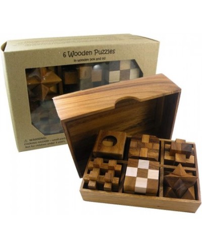 6 Wooden Puzzle Gift Set in A Wood Box - 3D Unique IQ Puzzles $52.03 - Brain Teaser Puzzles