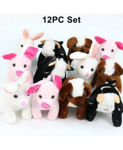 12 pcs Plush Furry Farm Animals 5" Stuffed Animal Toys Plushed Cow Pig Dog Rabbit for Pretend Play Party Favors Gifts Classro...